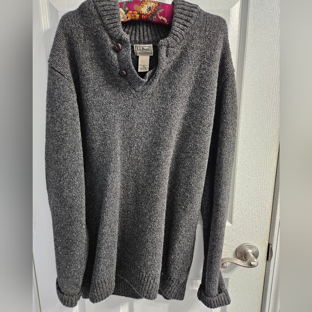 L.L. Bean Heavy Charcoal Lambswool V-Neck Sweater